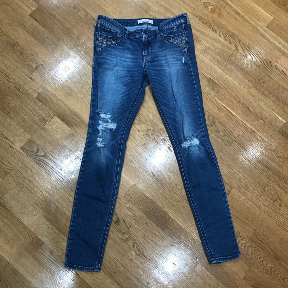Hollister ripped skinny jeans with embroidery